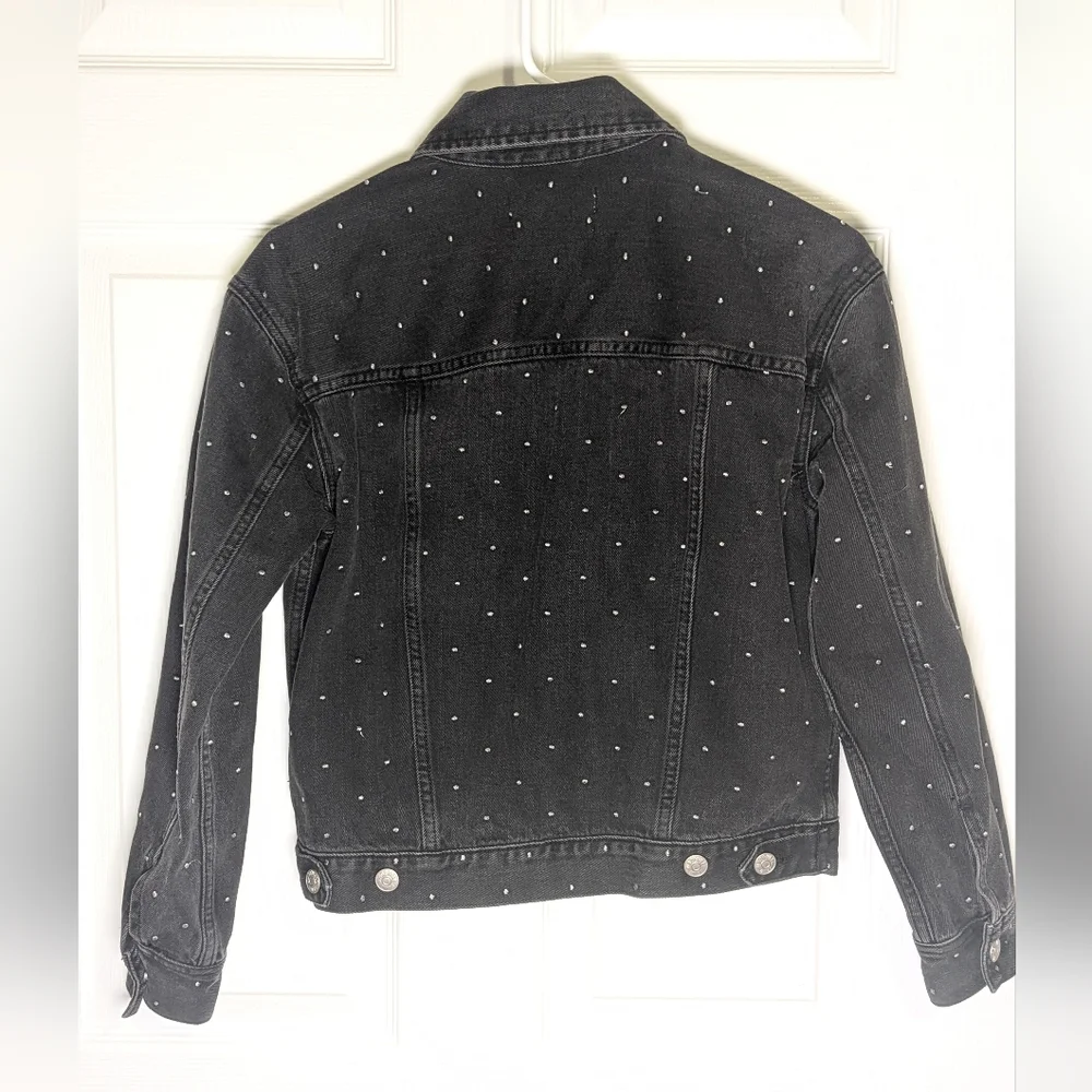 Madewell Boxy Crop Denim Jacket Stitched Silver Dot Black XS - Picture 4 of 5